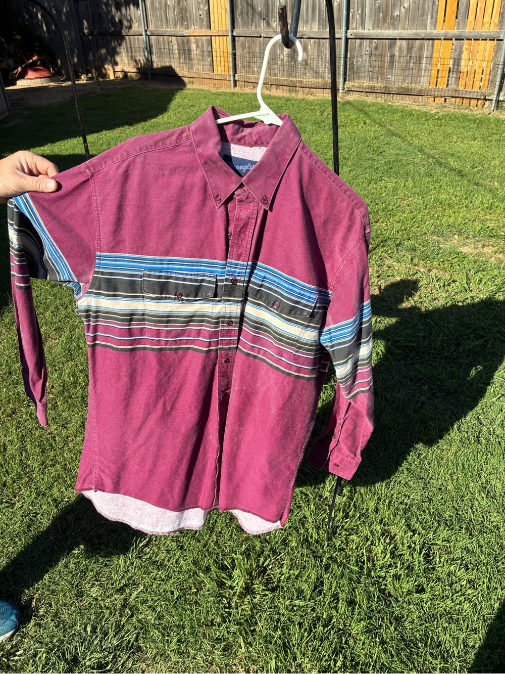 Men's Button-Up Long Sleeve Striped Chest Shirt - Plum